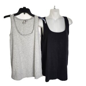 Asos Womens Tank Tops Size 2 Sleeveless Black Gray Set of 2 Cotton Viscose Scoop